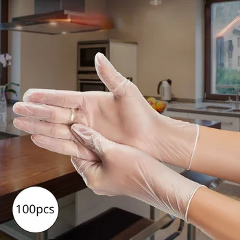 100 шт., одноразовые перчатки из ПВХ, водонепроницаемые латексные перчатки без порошка для домашней кухни, лабораторные перчатки для чистки