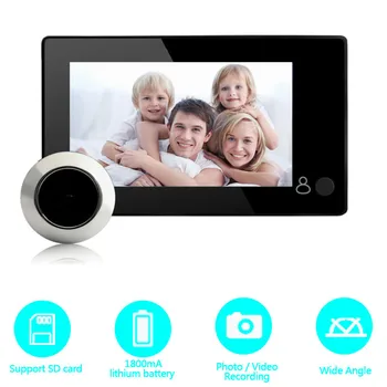 Монитор Видеодомофона 4,3-дюймовый Цветной TFT-экран Video-eye 160 ° Широкоугольный Глазок Li-battery Photo Record Smart Home Security