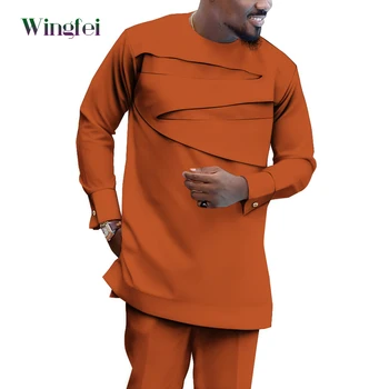 Мужская Африканская одежда Bazin Riche в стиле Дашики из двух частей, Приталенная Африканская мужская одежда, Рубашки с длинным рукавом и брюки WYN1578