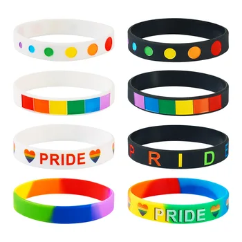 20шт 8 Стильных радужных цветных браслетов Pride из силиконового шнура с сердечками для лесбиянок, геев, бисексуалов, Регулируемые ювелирные изделия для ЛГБТ, подарки