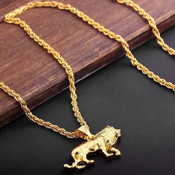 Мужская Нейтральная цепочка для свитера со львом, Позолоченное ожерелье со Львом, Кулон, ожерелье