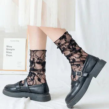 1 пара Новых женских летних тонких носков-трубочек, Кружевные Бабочки, Прозрачная сетка, милые носки в стиле 