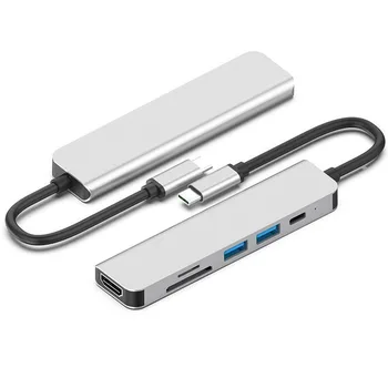 USB-концентратор Type-c 6 в 1, Универсальное устройство чтения карт, Преобразователь видеосигнала для ноутбука, Аксессуар для подключения устройства