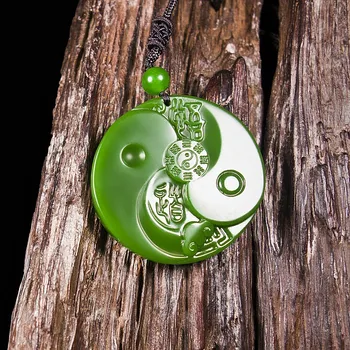 Китайский Натуральный Зеленый Нефрит Тайцзи Багуа Кулон Ожерелье Ручной Работы Шарм Ювелирные Изделия из Жадеита Модный Амулет Подарки для Мужчин Женщин