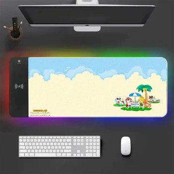 Коврики для мыши Animal Crossing RGB, нескользящий коврик для мыши Gamer, 800X300 мм, игровой коврик для мыши со светодиодной подсветкой, беспроводное зарядное устройство мощностью 15 Вт, клавиатура