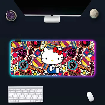 Милый кот Hellokitty RGB PC Gamer Клавиатура Коврик Для Мыши Светодиодный Светящиеся Коврики Для Мыши Резиновый Игровой Компьютерный Коврик для мыши