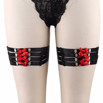 Красные ленточные Подвязки для ног, Регулируемые Подвязки для Носков, Готический жгут для бедер в стиле Харадзюку, Черное женское белье для бондажа в клетку для вечеринки P0135-1