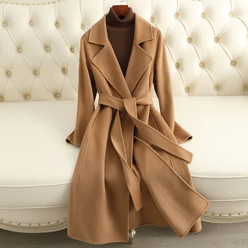 Осенне-Зимнее новое двустороннее шерстяное пальто 2022 для женщин средней длины, приталенное Модное шерстяное пальто для женщин