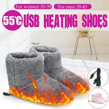 Зимняя USB-грелка для ног, плюшевые теплые электрические тапочки, Термостираемые мужские и женские удобные зимние ботинки, носки из кораллового флиса