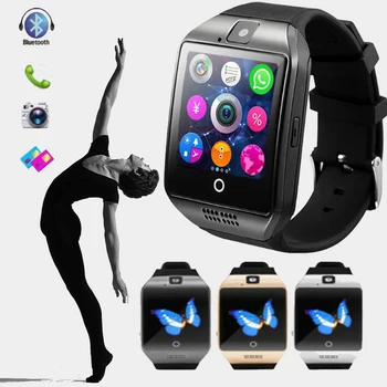 Горячие новые мужские Женские Смарт-часы с камерой Q18 Bluetooth Smartwatch Слот для SIM-карты TF, Трекер фитнес-активности, Спортивные часы, Часы