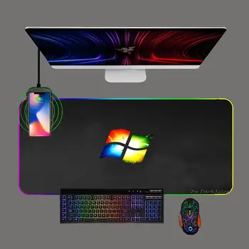Обои для Windows HD Black Gaming Большой коврик для мыши RGB, Беспроводная зарядка телефона, Коврики для клавиатуры XXL, Компьютерный Офис, Мягкий коврик для мыши