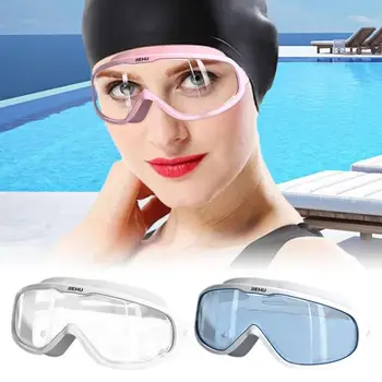 Очки для плавания в большой оправе, Взрослые с затычками для ушей, Очки для плавания, Мужчины, Женщины, Профессиональные HD противотуманные очки, Силиконовые очки