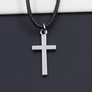 Новая прочная черная Искусственная кожа, двусторонний шнур с подвеской в виде креста, Колье 