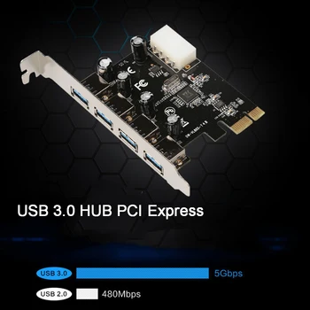 4 Порта USB 3.0 PCI-e Карта расширения PCI Express PCIe USB 3.0 концентратор адаптер Регулятор скорости 5 Гбит/с USB 3 0 PCIe express 1x адаптер