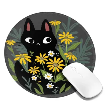 С кошачьим ковриком для мыши, Черный кот с цветами, Анти-Усталость, Дешевый Коврик для мыши, Настольный резиновый мягкий коврик для мыши