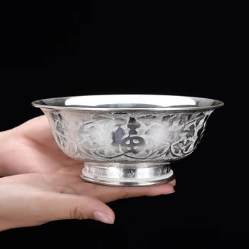 Fuyun большая серебряная чаша из стерлингового серебра 999 пробы посуда бытовая пищевая 6-дюймовая большая емкость полная серебряная рисовая чаша
