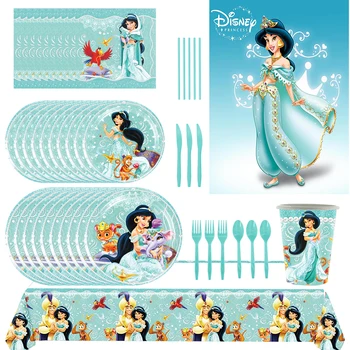 Disney Jasmine Aladin And The MagicLamp Princess Тематические Принадлежности для Вечеринки в честь Дня рождения Одноразовый Набор Столовых приборов Для Душа Ребенка Подарок для Девочки