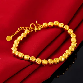 Классический 18-каратный Желтый Золотой Будда, Круглый браслет из бисера Для Женщин, Регулируемый Браслет-цепочка для Рук, Подарки на День Рождения, Изысканные ювелирные изделия