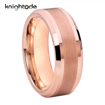 обручальное кольцо цвета розового золота 6 мм 8 мм, Обручальные кольца из карбида вольфрама, Матовый центр, Скошенные края, Полированная посадка