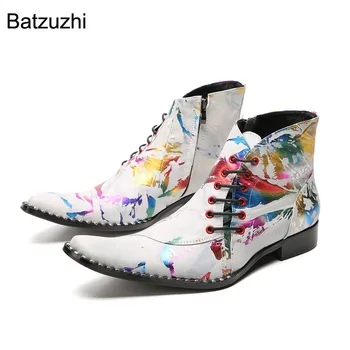 Мужские ботинки Batzuzhi в стиле панк, модные кожаные ботильоны на шнуровке и молнии, мужские вечерние и свадебные ботинки, мужские! EU37-47!