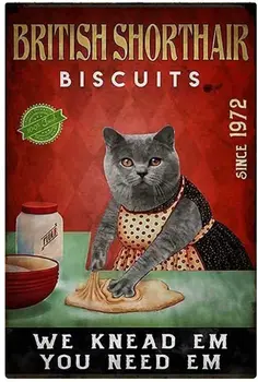 Печенье для британской короткошерстной кошки GadgetsTalk - Мы замешиваем Его, оно вам понадобится, Винтажная Ретро Металлическая Вывеска для Домашней Кухни, Кофейный Декор Стен 8x1