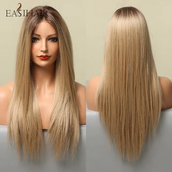 Кружевные парики EASIHAIR Синтетические Длинные Прямые светлые парики с детскими волосами Высокой плотности, термостойкие парики для женщин, афро кружевной парик