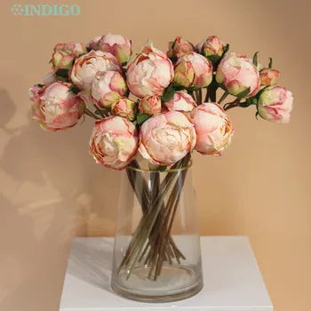 Букет из искусственных пионов цвета индиго, Цветок розы цвета шампанского, Свадебная вечеринка, Украшение домашнего стола, подарок на новоселье, 9 шт.