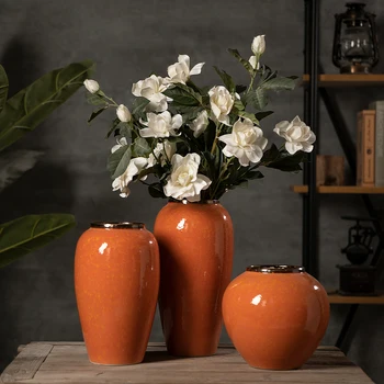 Оранжевая декоративная столешница Цзиндэчжэнь, кабинет, новая китайская керамическая вставка, свежесушенная ваза, простые украшения