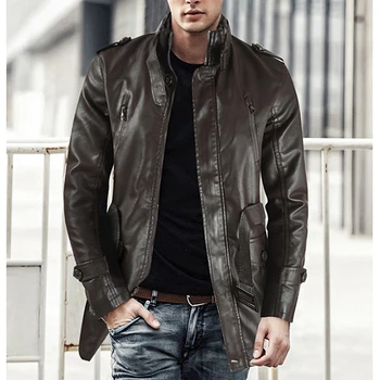 Новые мужские кожаные куртки, осенняя повседневная мотоциклетная куртка из искусственной кожи, байкерские кожаные пальто, модная одежда для мужчин