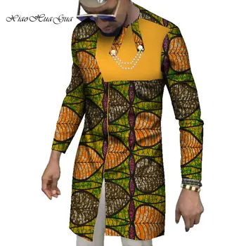 2020 Африканская рубашка с длинным рукавом Мужская Традиционная Африканская Одежда Хлопковая Лоскутная рубашка Дашики Рубашка с африканским восковым принтом WYN1119