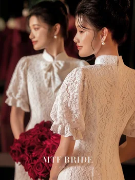 Yourqipao Новое Белое Улучшенное традиционное китайское платье Cheongsam 2023 Летнее Женское Элегантное Кружевное Свадебное Вечернее платье