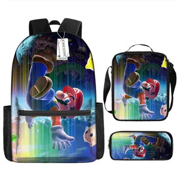 3 шт., Школьная сумка с рисунком Супер Марио Большой емкости, студенческая сумка из полиэстера Для мальчиков и девочек, Милая сумка на молнии, сумка для карандашей, дорожная сумка
