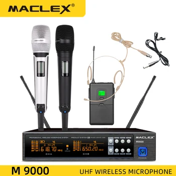 Двухканальная гарнитура Maclex M9000 UHF bodypack, двойная портативная профессиональная беспроводная микрофонная система, Динамичное сценическое исполнение