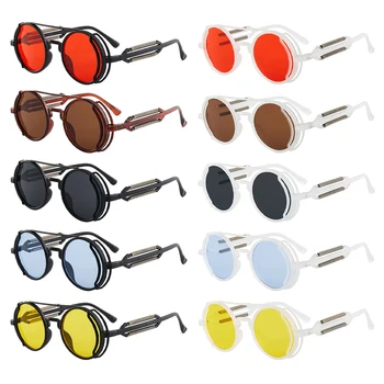 Солнцезащитные очки в стиле Стимпанк, Мужские и Женские Очки в винтажной круглой оправе, Фирменный дизайн, Солнцезащитные очки Oculos De Sol UV400, Уличные модные Очки