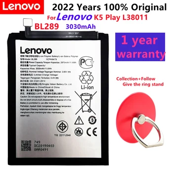 100% Оригинальный Новый аккумулятор BL289 для Lenovo K5 Play L38011 3030 мАч, высококачественная коллекция аккумуляторов + подставка для колец