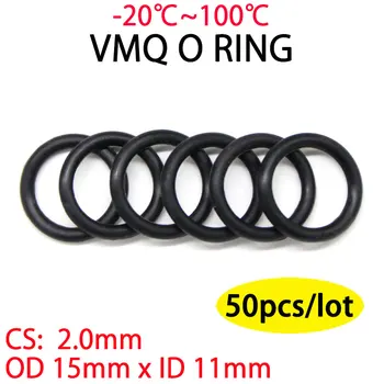 50шт Черный VMQ Силиконовая кольцевая прокладка ID 11 x 15 OD CS 2 мм Уплотнительное кольцо Резиновое уплотнение скороварки уплотнительное кольцо пищевая высокотемпературная прокладка