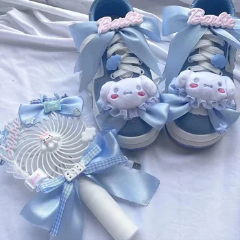 Kawaii Аниме Sanrio Cinnamoroll My Melody Lolita Повседневная обувь, Милые девчачьи сердечки, мультяшные Кроссовки с помпонами, Игрушки для девочек