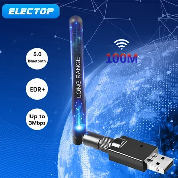 Electop USB Bluetooth 5,0 Адаптер, антенна-ключ, Беспроводной аудиоприемник-передатчик дальнего действия для ПК, ноутбука Win 7 8/8.1 10