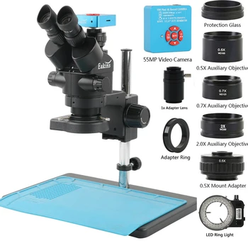 3,5-90-КРАТНЫЙ Набор стереомикроскопов с тринокулярным зумом + видеокамера 2K 4K 48MP 55MP HDMI USB + 1X Вспомогательный объектив 0.7X 0.5X 2X